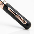 Conklin Mark Twain Crescent Black Chase with Rosegold Fountain Pen - Pen Brand Marking Close Up | EndlessPens