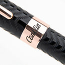 Conklin Mark Twain Crescent Black Chase with Rosegold Fountain Pen - Pen Marking Details Close Up | EndlessPens