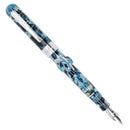 Conklin Mark Twain Crescent Blue Array with Chrome Fountain Pen - Pen Pointing Right on White Background | EndlessPens