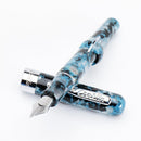 Conklin Mark Twain Crescent Blue Array with Chrome Fountain Pen - Pen and Cap Cover on White Background | EndlessPens