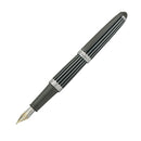 Diplomat Aero Stripes Black Fountain Pen - Pen Leaning Right On White Background | EndlessPens