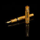 Leonardo × @twenty_sides Momento Zero Grande 2.0 Midas Fountain Pen - Pen and Cap Cover On Black Background | EndlessPens