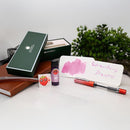 Monteverde MP1 Strawberry Dreams Gift Set - Pen, Ink Bottle, and Notebook on Top of Table | EndlessPens