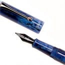 Opus 88 Demonstrator Blue Sapphire Fountain Pen - Cap and Nib Side by Side